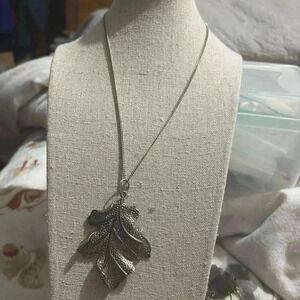 vintage german silver tone filigree leaf shape 2.5‎ " pendant